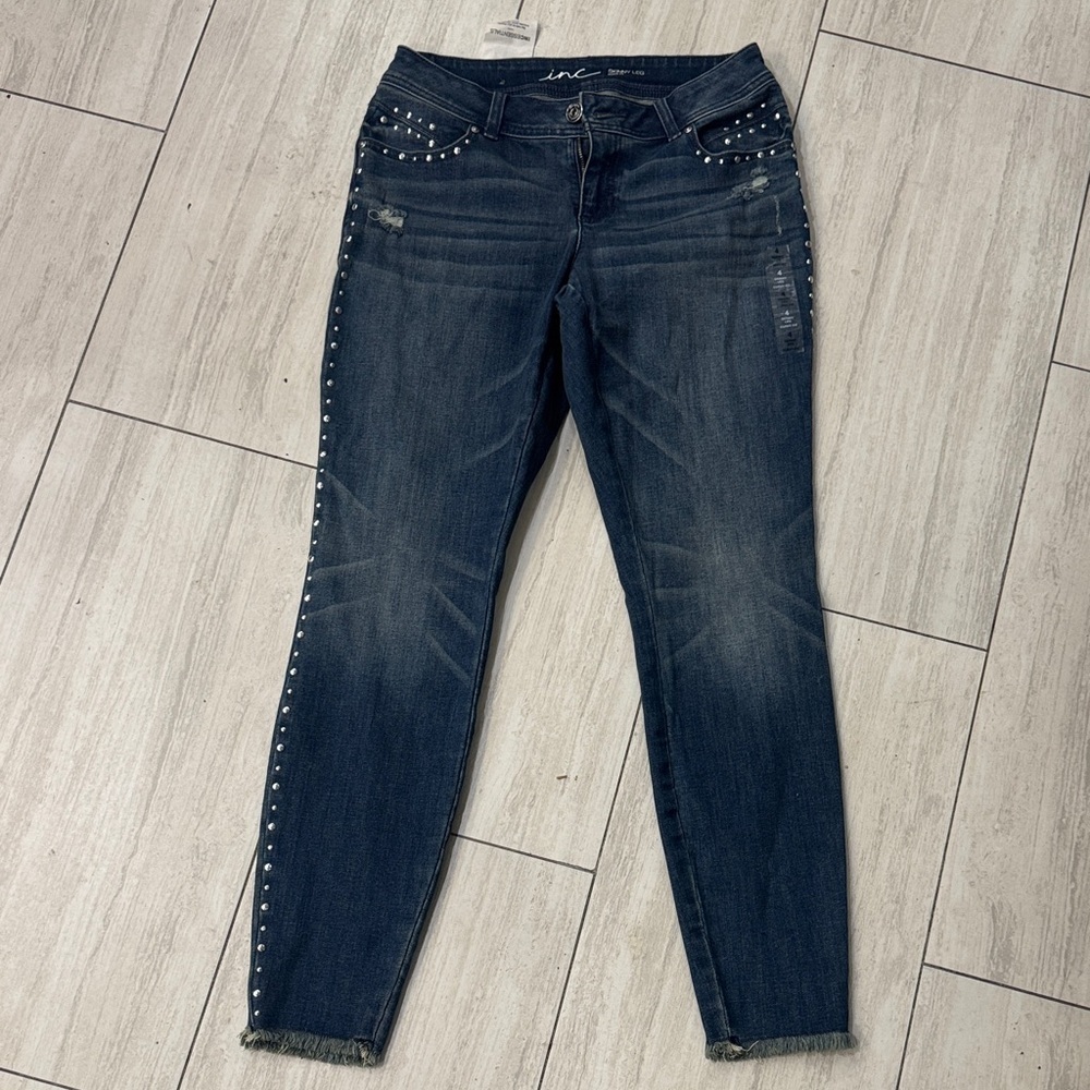 INC International Concepts Dark Blue Skinny Jeans with Silver Studs